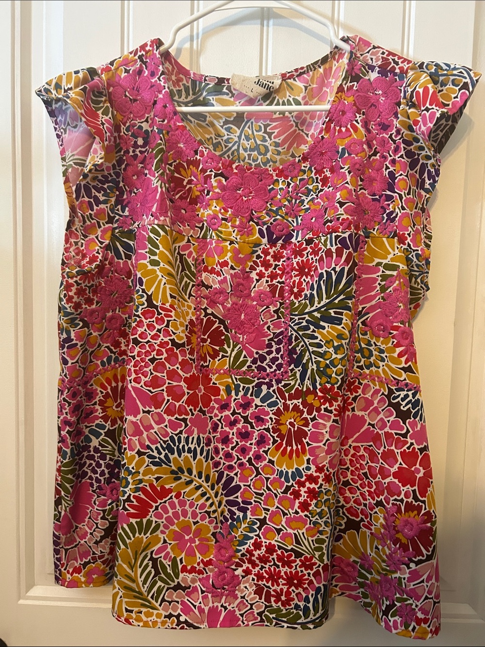 Savanna Jane Pink Multi-Color Floral Embroidered Sleeveless Top